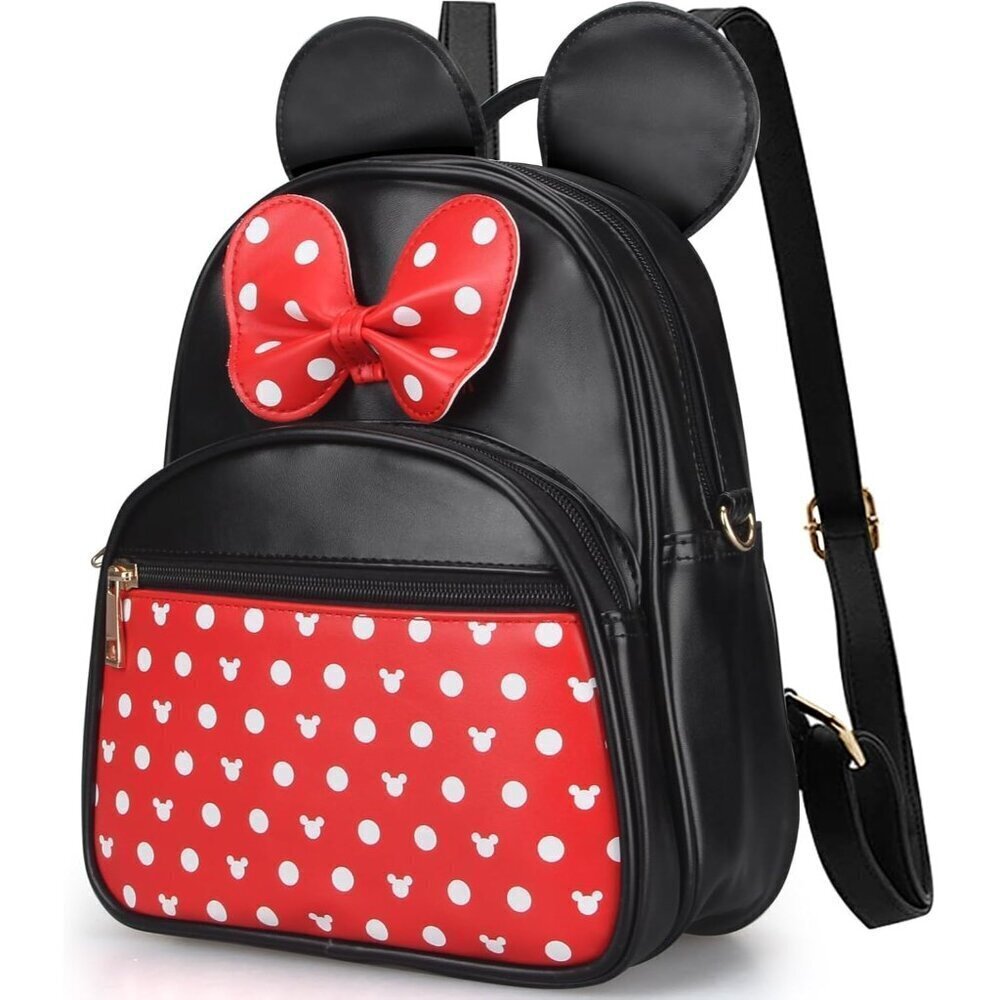 🆕 Dksyee Leather Cute Mini Mouse Women Black Bowknot PolkaDot Toddler Backpack